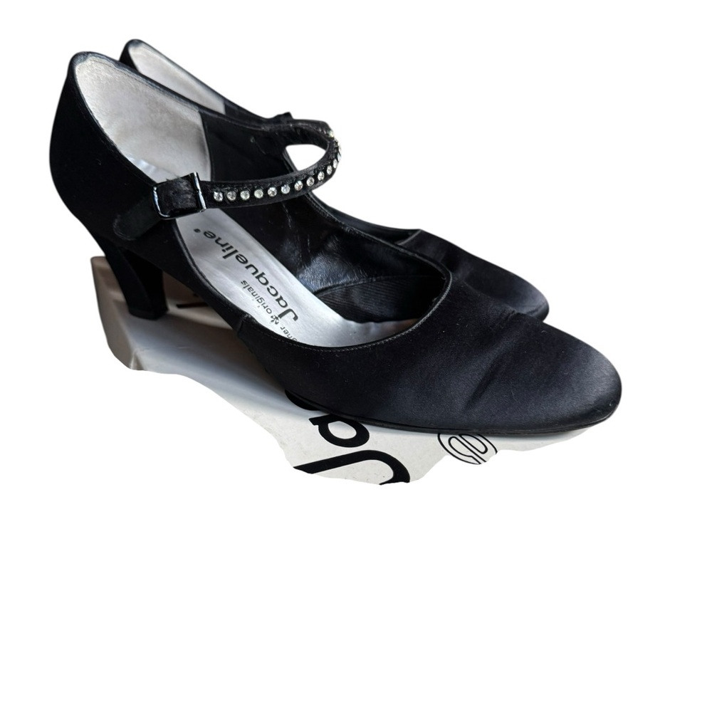 Late 1950s/60s Jacqueline Satin w/Rhinestone Strap Mary Jane Style Kitten Heels